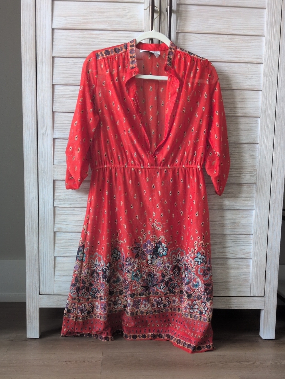 Vintage Red Floral Border Women’s Dress, Size 6